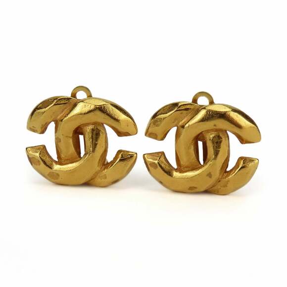 CHANEL Authentic Gold Logo Earrings